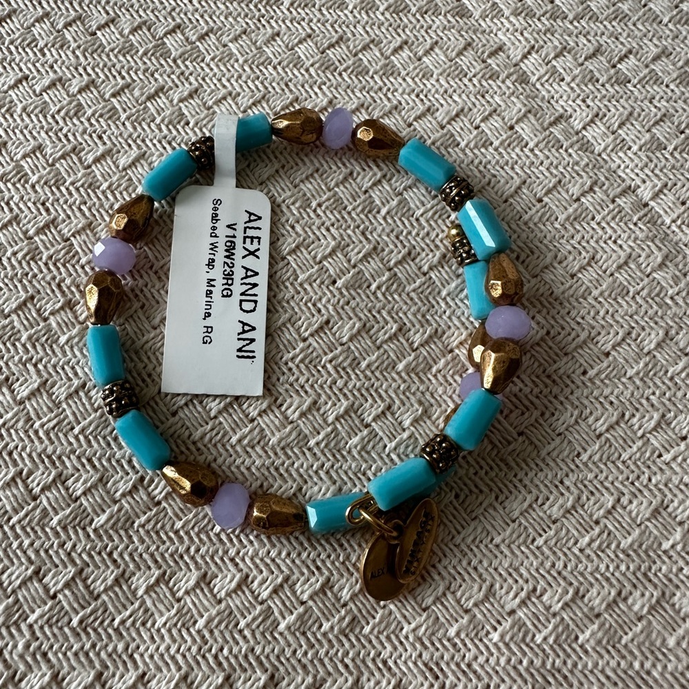 Alex and Ani Turquoise and Purple Beaded Bracelet